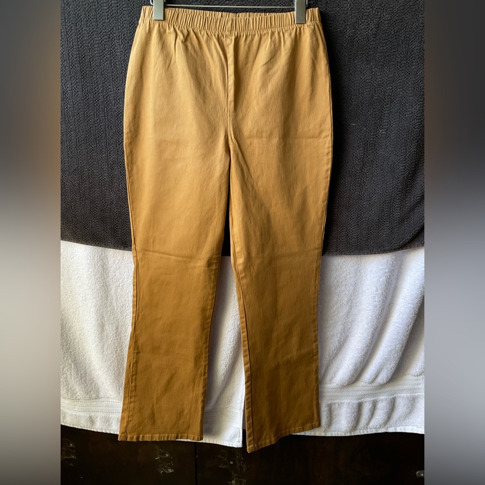 Denim&Co Camel Straight Leg Pants with Elastic Waste
